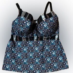 Cacique Swim Blue Patterned Women's Tankini Size 42F